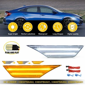 2x Sequential LED Side Marker Signal Lights Switchback For 16-21 Honda Civic EPA - Picture 1 of 18