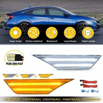 2x Sequential LED Side Marker Signal Lights Switchback For 16-21 Honda Civic EPA - Image 1 of 4
