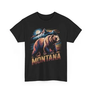 Montana Bear Grizzly T-Shirt, Nature Outdoors Tee, Unisex Heavy Cotton Shirt - Picture 1 of 5