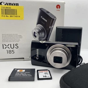 Canon PowerShot/IXUS 185 Compact Digital Camera Black Boxed Charger Sd Card Case - Picture 1 of 24