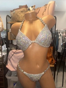 competition npc bikini suit Silver HOLOGRAM  36B Med BOTTOM - Picture 1 of 5
