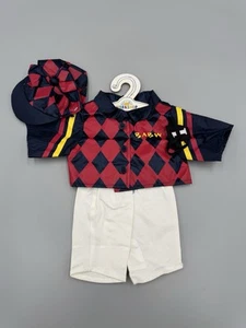 Build A Bear Clothing Horse Racing Jockey Uniform Costume Red Black Diamond - Picture 1 of 9