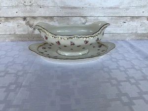 Vintage Theodore Haviland Wilton Pink Roses New York 9” Gravy Boat W Underplate - Picture 1 of 10