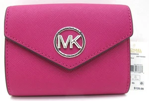 NUEVO MICHAEL KORS GREENWICH Sobre Triple Plegable Cuero Saffanio Cartera Fucsia Profundo - Imagen 1 de 8