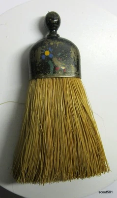 Antique Folk Art Primitive Hand Painted Flowers Small Wisk Crumb Brush - Image 1 of 4