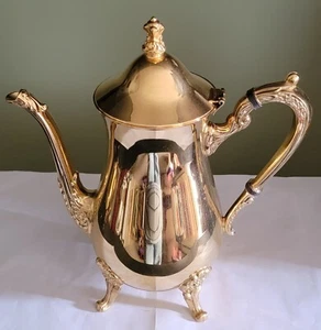 Seltene Vintage 24K vergoldete Teekanne mit aufgesetztem Klappdeckel 80er Jahre - Bild 1 von 7