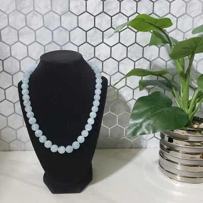 Collar BBJ 925 Azul Aguamarina Cuentas Redondas Piedras Preciosas  Foto 1 de 4