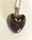 Banded  Agate  Heart Pendant Sterling Silver Hand Carved, Usa. One Of A Kind.