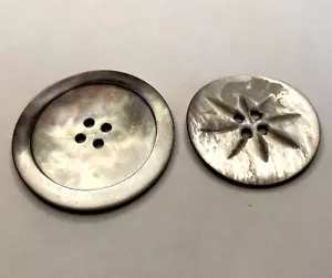 Vintage Abalone Shell Seashell Handmade Hand Carved Buttons 4 Hole 2 Antique - Picture 1 of 6