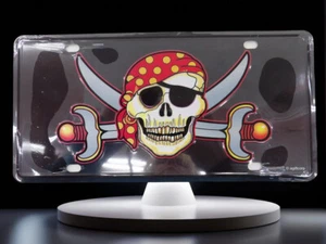 Eye Patched Pirate Crossbones Skull Aluminum License Plate Sign Decor 6 x 12 - Picture 1 of 1