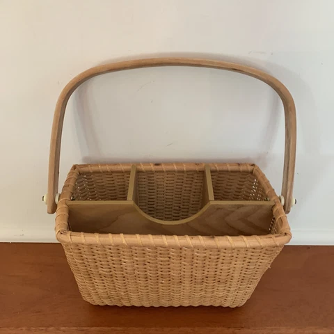 Nantucket Basket Utensil, Silverware, Napkin Holder Nautical woven Decor EUC Cover