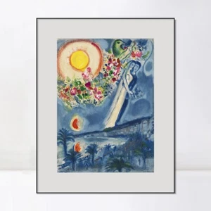 Framed Canvas Giclee Print Fiancés dans le ciel de Nice, 1967 by Marc Chagall - Picture 1 of 19