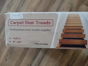 ANTDLE Carpet Stair Treads DARK RED 8"x30" 16 Pieces - Picture 1 of 3