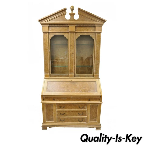 Chapman Italian Neoclassical Burl Wood Patchwork Olivewood Tall Secretary Desk Cover