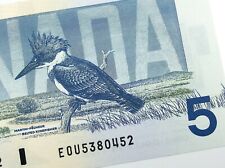 1986 Canada 5 Dollars Uncirculated Banknote EOU Prefix Crow Bouey I694