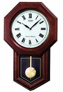Seiko Westminster Chime Wooden Oak Finish Wall Clock with Pendulum QXH102B