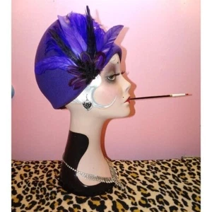 Vintage Mr. Charles Purple Wool Bucket Hat w/ Feathers church hat Kentucky Derby - Picture 1 of 11