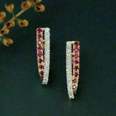 2.40Ct Round Cut Lab Created Ruby Huggie Hoop Earrings 14K Yellow Gold Plated - Image 1 of 4