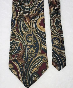 Paul Fredrick Men's Necktie 100% Silk Multi-Color Paisley Ducks Pattern - Picture 1 of 5