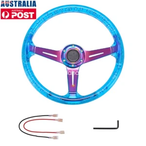 Blue Aluminum Racing Steering Wheel Transparent ABS Sports Drifting Wheel AU - Picture 1 of 8