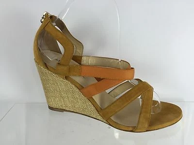 Marvin K. Womens Orange/Beige Leather Wedges Sandals 7.5 - Image 1 of 4