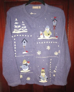 Croft & Barrow Plus 2X Cardigan Sweater Top Winter Snowman Birdhouse Embroidered - Picture 1 of 3