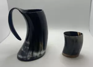 Medieval Style Viking Horn Tankard Beer Mug 6" & Shot Glass 3" Re-enactment - Picture 1 of 19