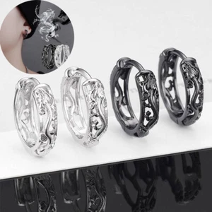 1 Pair Punk Hollow Dragon Carved Ear Buckle Earrings,Black Color Hip Hop Street - Picture 1 of 11