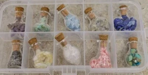 10 Gemstones Crystal Kit Mini Glass Bottles in Case Genuine Natural Travel Gift - Picture 1 of 24