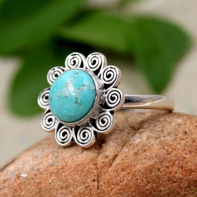 Anello turchese americano gioiello in argento sterling 925 misura 6,5... - Immagine 1 di 4