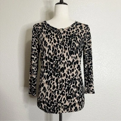 Cárdigan halógeno Pima mezcla de algodón leopardo abotonado, talla XS Foto 1 de 4