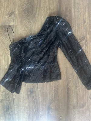 River Island Women's Black Sequin One Shoulder Top UK 12 - Image 1 of 4