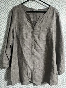 JM Collection knackiges Leinen-Top mit Knopfleiste grau Coastal Chic 3/4-Arm Gr. 14 - Bild 1 von 7