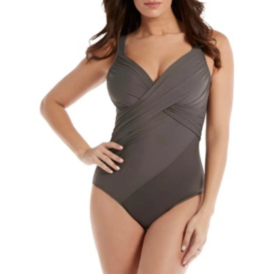 Miraclesuit 泳装女式 One Piece Revele 8 灰色 Timmy Control 瘦身海滩 — 第 1/4 张图片