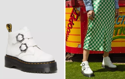 Women’s DOC MARTENS White Devon Flower Buckle Leather Platform Boots SIZE 7 - Image 1 of 4