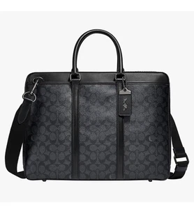 Coach Metropolitan Slim Brief Signature Canvas Crossbody Bag Charcoal MSRP  $595 - Picture 1 of 5