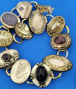 Art nouveau cufflink Bracelet: GP GF with amethyst cabochons 