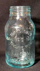 Antique 1900's Blue Green Horlicks Malted Milk Glass Jar Bottle Racine WI London - Picture 1 of 6