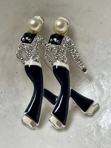Signed Wendy Gell Sailor Figural Brooch Enamel Pave Rhinestone Vintage Plated - Picture 1 of 6