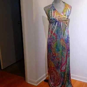Ocean Blue Ladies Maxi Halter Dress Paisley Sundress Beach Resort EUC Small - Picture 1 of 6