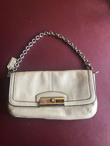 Vintage Coach Tan / Cream Leather Chain Strap Handbag
