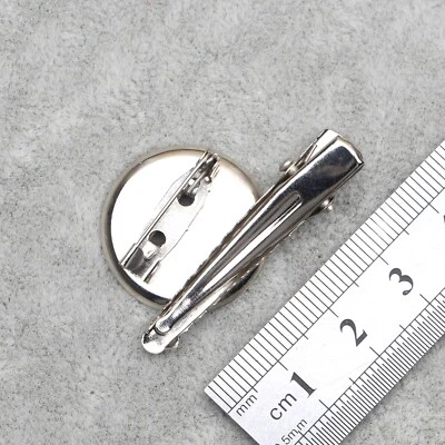 10 Silver Tone Round Glue on Pad Brooch Back Pin Clip 40mm Findings - Image 1 of 4