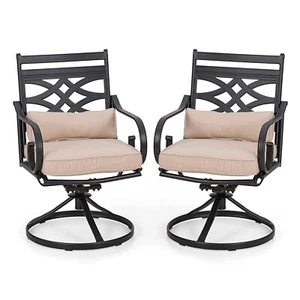 Patio Chair Set of 2 Outdoor Swivel Dining Chairs High Back w/ Cushion - Picture 1 of 11