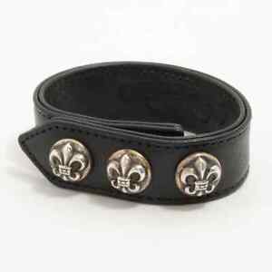 Chrome Hearts Flare 3 Buttons 2 Snaps Bracelet Black Leather Silver 925 16.7cm