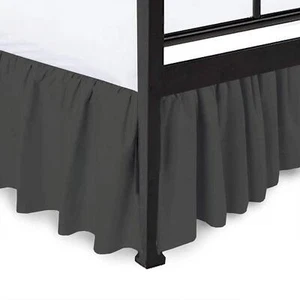 Ruffled Bed Skirt with Split Corners - Dark Grey King 21 Inch Drop Bedskirt E... - Picture 1 of 7