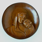 Vintage Woodcarving Mary & Jesus Plaque Plate Wall Hanging Madonna & Child Retro