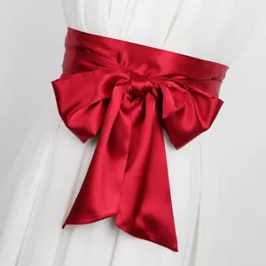 Lady Satin Faux Silk Wide Belt Waistband Japanese Obi Lace Up Long Ribbon Belt - Bild 1 von 20
