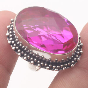 Pink Quartz Sterling Silver Plated Ring US 6.5 Gemstone Jewelry R540