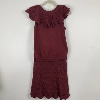 Conjunto Suéter Vivienne Tam Mujer Mediano Pequeño Rojo Crochet Falda Top 2 Piezas Retro Foto 1 de 4