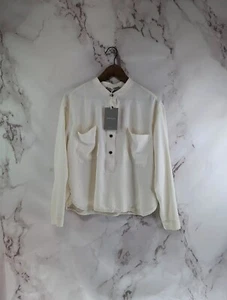 Everlane Top Women 12 White Silk Blouse Button Washable Henley Long Sleeve - Imagen 1 de 13
